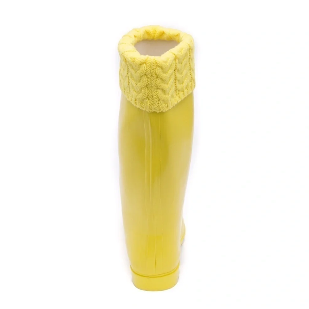 Women Rubber Rainboots, Yellow Sock Cuff, Rubber Garden Rain Boots. Size 11, NEW
